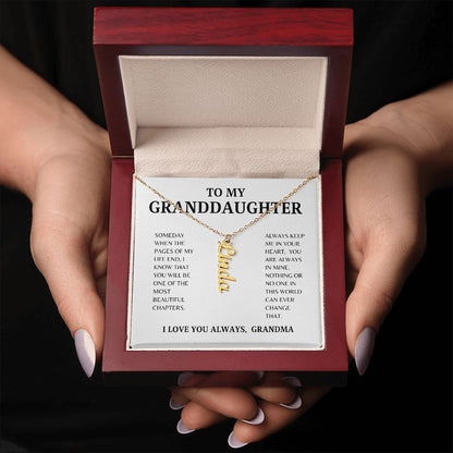 TO MY GRANDDAUGHTER | VERTICAL NAME NECKLACE | SILVER AND GOLD | SHIPS FROM THE USA
